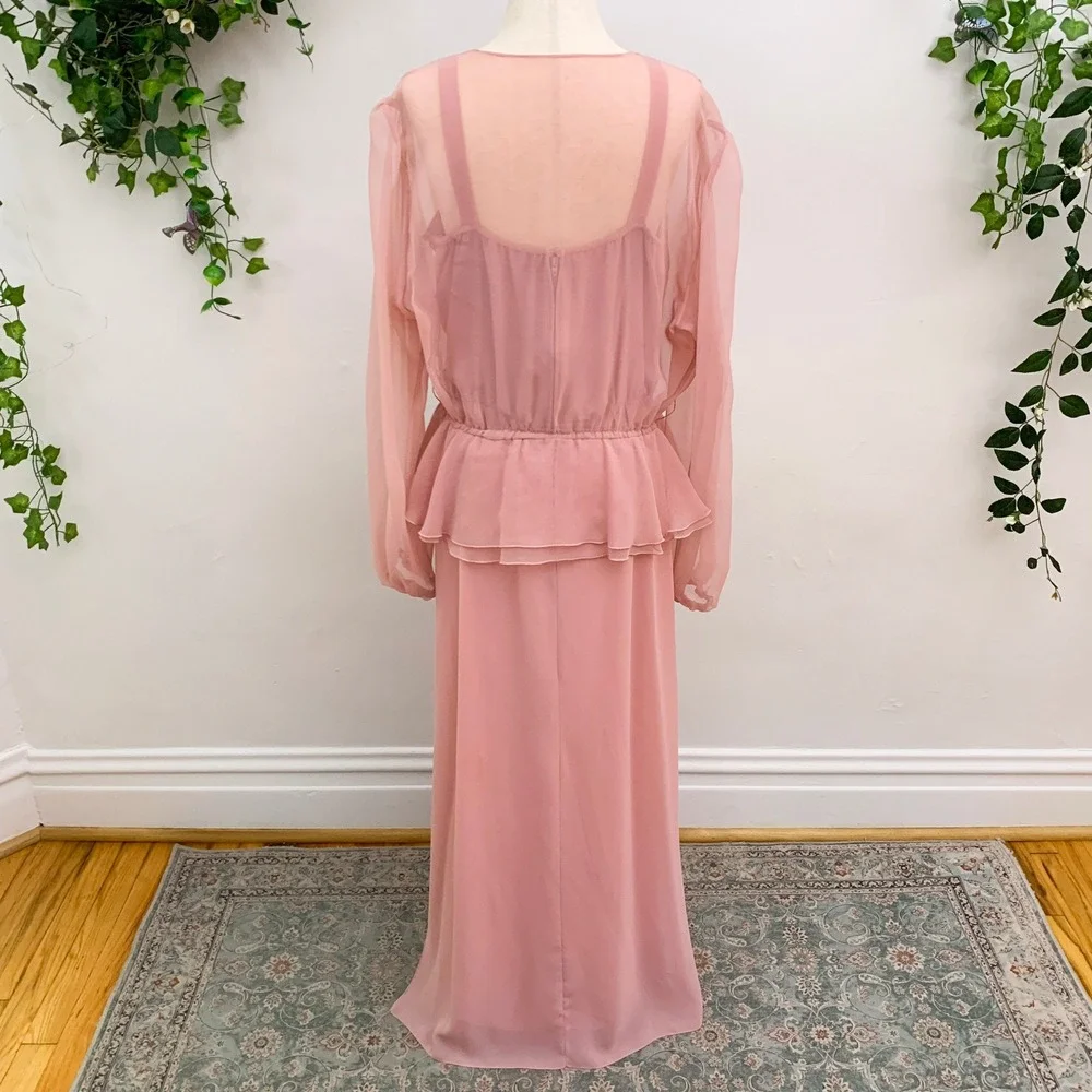 Vintage 70's Pink Maxi Dress Sheer Jacket 2‎ piece set